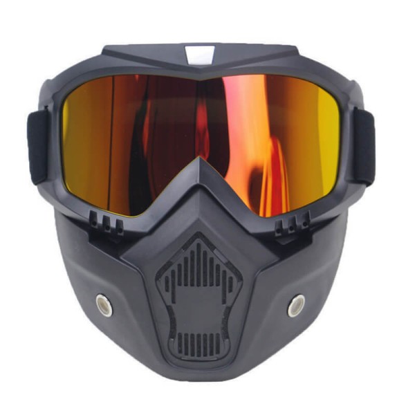 Face protection mask, made from hard plastic + ski goggles, multicolor lenses, model MD04